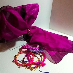 fuscia  scarf and bracelets